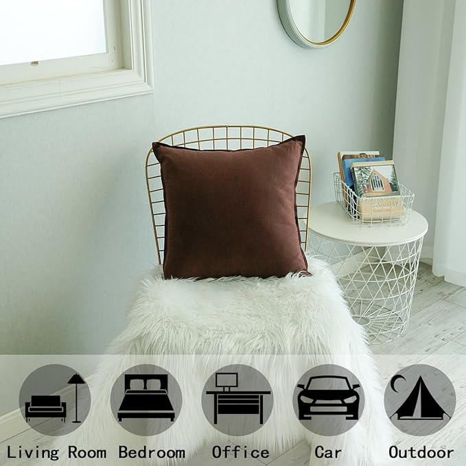 Jeanerlor Solid Cotton Linen Decoration Toss Throw Pillow Sham Cushion Case Special Pillow Cover Delicate Decorative Pillowcase for Bed/Chair/Couch, 18"x18"(45 x 45cm),2 Packs, Brown