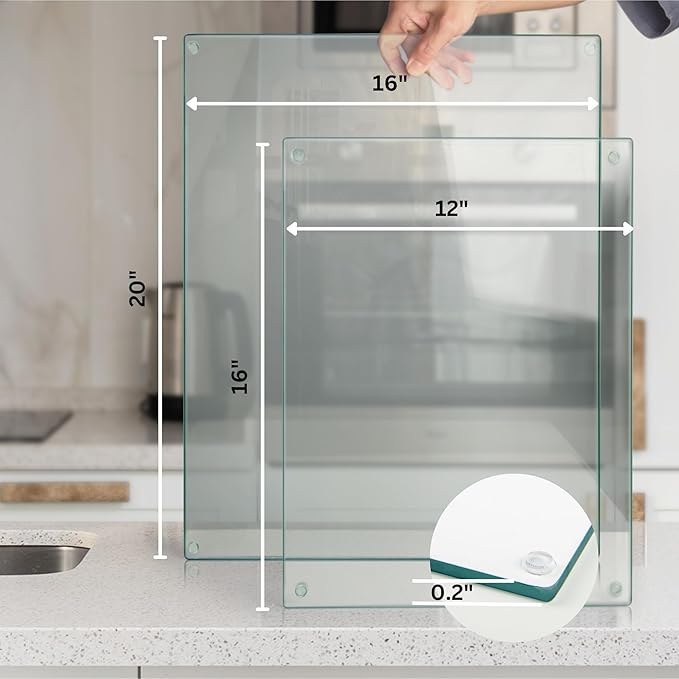 Glass Cutting Board 16"x12": Tempered Glass Kitchen Counter Protector - Durable- Scratch-Resistant, Heat-Proof - Clear Design