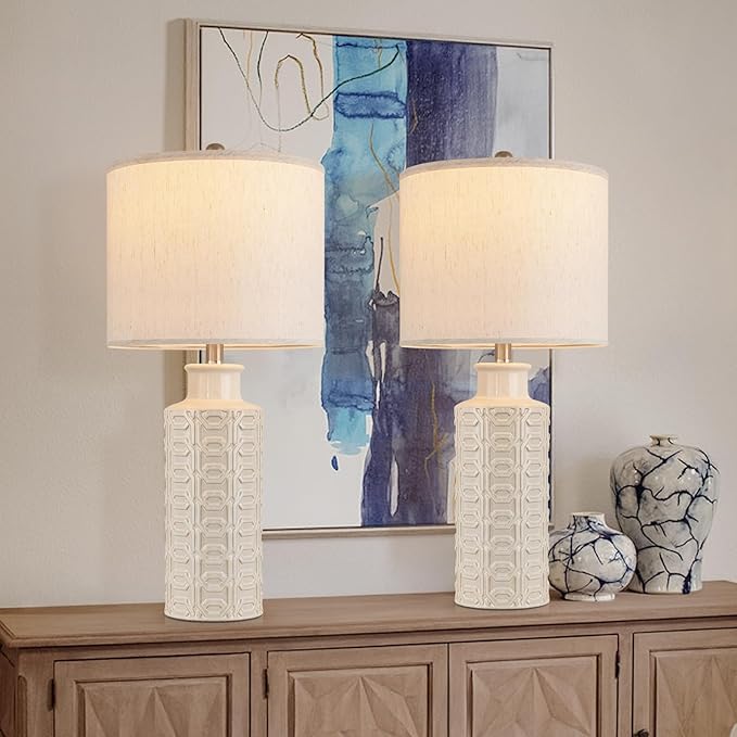 Bedside Lamps Farmhouse Nightstand Lamp Set of 2 Farmhouse Table Lamp Desk Lamps for Living Room Ceramic Lights 3 Way Light Table Lamp for Bedroom,Cafeteria,Office,Console