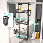 HapiRm 4 Tier Over the Door Shower Caddy, Hanging Shower Caddy with 22 Hooks and 2 Toothbrush Holders, No Drilling Adjustable Hanging Bathroom Organizer - Black