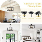26'' Black Chandelier, Modern Farmhouse 8-Light Pendant Lighting Fixture for Dining Living Room Kitchen Entryway, Geometric Metal Large Adjustable Hanging Chandelier Lamp