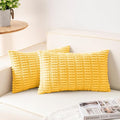 Pack of 2 Corduroy Decorative Throw Pillow Covers 12x20 InchSoft Boho Striped Pillow Covers Modern Farmhouse Home Decor for Sofa Living Room Couch Bed（Yellow）