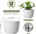 Plant Pots 12 inch, Plastic Planters with Drainage Holes and Saucers, Large Flower Pots for Indoor Outdoor Plants, Modern Decorative Pots for Garden House Plants, Speckled White