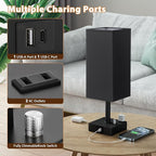 Black Fully Dimmable Nightstand Lamps Set of 2 - Table Bedside Lamp with USB C+A Charging Ports & 2 AC Outlets, Square Lamp Sets Linen Fabric Shade for Bedroom Living Room(Bulb Included)
