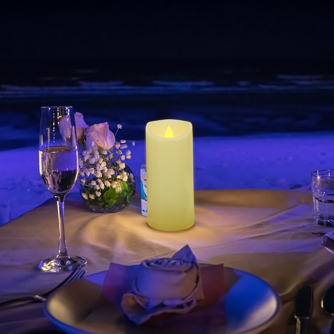 Waterproof Flameless Candles with Remote and Timers, Outdoor Indoor Flickering Battery Operated LED Pillar Candles, Ivory Plastic, Long-Lasting, Set of 6（D3 X H6）