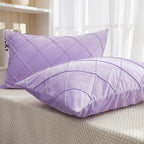 JAUXIO Diamond Pinch Pleated Crystal Velvet Pillowcases 2 Pack Solid Pintuck Throw Cushion Cover for Home Decor Hidden Zipper Closure (Lilac, King)