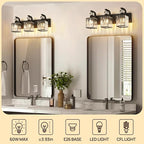Modern Bathroom Vanity Light, 3-Light Black Bathroom Lighting Fixtures Over Mirror, 20.5" Crystal Wall Light Sconce for Bathroom/Bedroom/Vanity, Includes LED Bulbs, Easy Installation