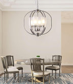 BOZO 20" Globe Chandelier Brushed Nickel Dining Room Lighting Fixtures 4 Light Modern Orb Chandeliers Ceiling Hanging Foyer Pendant Lighting Frosted Glass Shades
