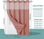 Coral No Hook Waffle Weave Shower Curtain with snap-in Liner Replacement, 230GSM Waterproof Fabric Hotel Shower Curtain Set for Bathroom, Through Mesh Top Window,71Wx74H