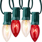 Minetom C9 Red & Clear Christmas String Lights, 25FT 25 Blubs Bright & Warm Outdoor Christmas Lights, Long Life C9 String Lights for Tree Patio Gazebo Wreath, Green