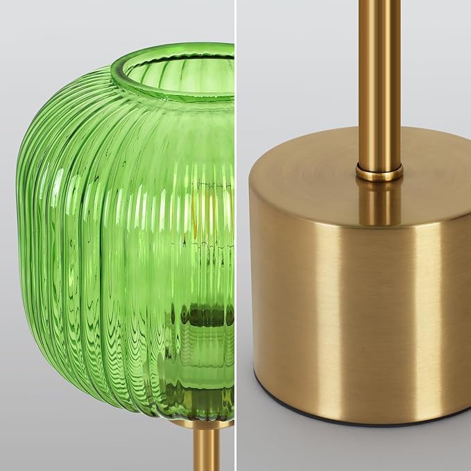 Green Glass Table Lamp with 3 Way Dimmable and Touch Control, Mid Century Modern Vintage Bedside Table Lamp for Bedroom Living Room End Table