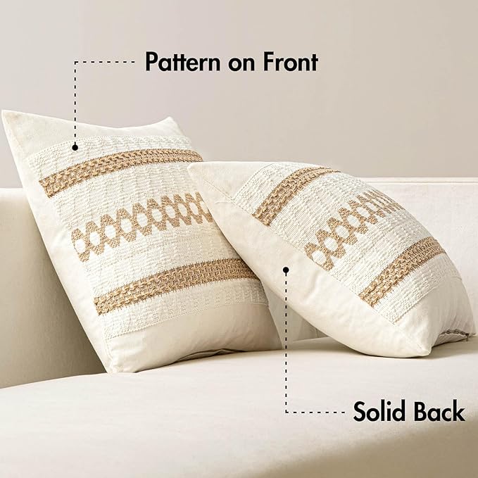 MIULEE Set of 2 Neutral Boho Decorative Pillow Covers 16x16 Inch Farmhouse Rustic Couch Throw Pillows Modern Cotton Cushion Covers Retro Cute Macrame Woven Home Decor for Bed Sofa Chair