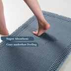 RESARE Waffle Bath Mat for Bathroom, Super Absorbent Bathroom Rugs Non Slip Machine Washable, Ultra Soft Quick Dry Boho Bath Rugs with Tassels for Floor, Upgraded Bordered Design, 24"x36" Blue