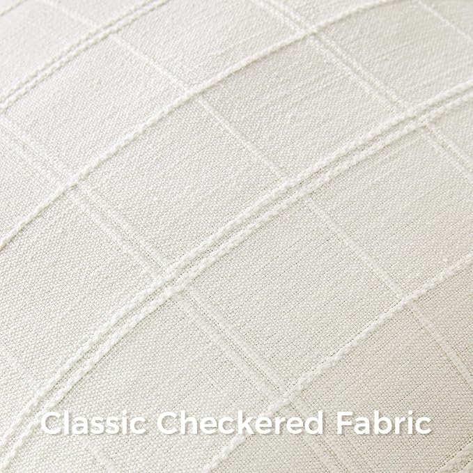 Woaboy Linen Check Throw Pillow Covers Set of 2 - Cream White Farmhouse Modern Boho Vintage Christmas Decorative Cushion Covers for Sofa Couch Bedroom Living Room Decor 22x22 Inch