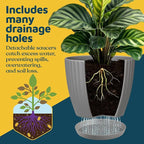 Gray 6-Inch Plant Pots with Drainage & Saucers 12 Pack, Indoor & Outdoor Planters for Houseplants, Herbs, and Flowers, Durable & Weatherproof Material, Stackable, Lightweight, Minimalist Design