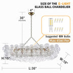 Nordic Bubble Ball Swirled Glass Chandelier, 36" Long Rectangular Chandeliers Island Light Fixture Gold and Clear Blown Glass Large Pendant Light Fixture for Bedroom Study Restaurant Dining Table