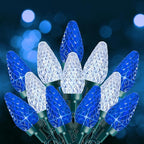 C9 Christmas Lights Outdoor, 66 FT 100 LED Connectable C9 String Lights with 8 Modes and Timer Xmas Tree Patio Roofline Garden Yard Holiday Party Indoor Outdoor Decoration, Blue and White