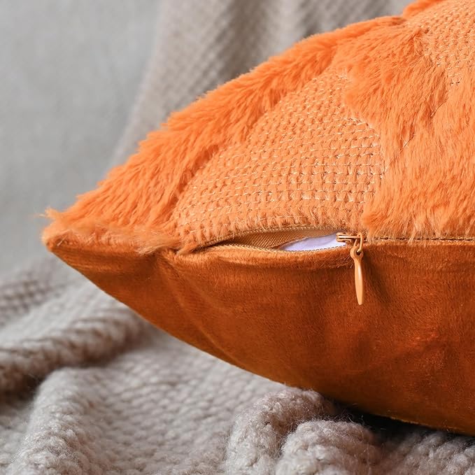 Set of 2 Soft Moroccan Throw Pillow Covers 20x20 Inch Plush Boho Decorative Pillow Cover Accent Cushion Case for Couch Sofa Bed, Orange
