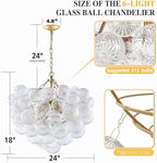 Bubble Glass Chandelier Pendant Lights Fixture Dia 24 inch Cluster Swirled Clear Blown Glass Ribbed Globe Decorative Lighting Fixture for Living Room Bedroom Dining Room Island