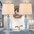 Blue Lamps Set of 2, 27.7" Table Lamps for Living Room with USB A+C Ports, Touch Lamp for Bedroom, 2 Bulbs Included