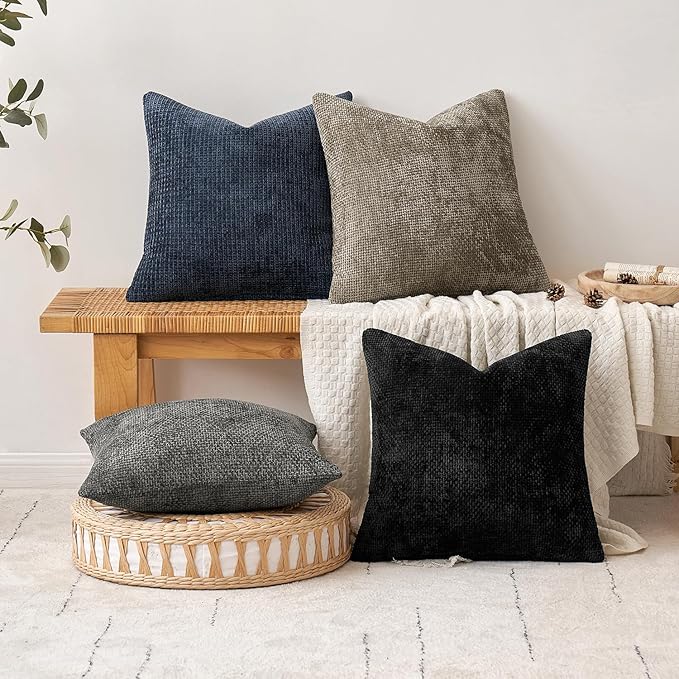 MIULEE Pack of 2 Couch Throw Pillow Covers 16x16 Inch Coastal Navy Blue Modern Boho Accent Decorative Pillow Covers Soft Chenille Farmhouse Cushion Covers for Home Decor Bed Sofa Living Room