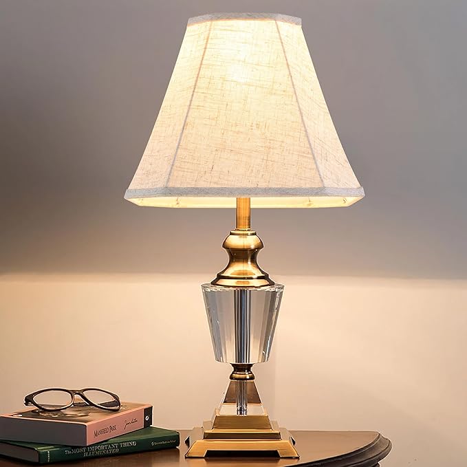 GO&SO Set of 2 Light Beige Lampshade Octagonal Bell Lamp Shades 6.5" Top x 13" Bottom x 11.2" Slant High x 10.5'' Vertical High, Linen Lamp Shade for Table & Floor Lamps - Hand Crafted - Spider Fitter