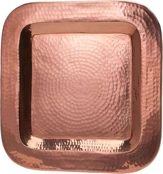 Sertodo Copper, Thessaly Square Platter, Hand Hammered 100% Pure Copper, 14 inch square