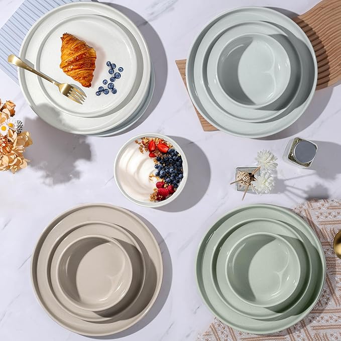 LIANYU Dinnerware Plates and Bowls Set for 8, 24PCS Speckled Dinnerware Set for Soup, Salad, Food Grade Clay Stoneware Dishes, Scratch Resistant, Stackable Design, Assorted Colors