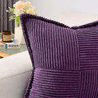 HAUSSY Purple Decorative Throw Pillow Covers 24x24 Inch Set of 2,Soft Solid Corduroy Striped Cushion Case,Square Euro Pillow Shams,Winter Home Decorations for Couch,Bed