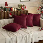 MIULEE Boho Farmhouse Throw Pillow Covers 16x16 Inch Set of 4 Mordern Nordic Cushion Covers Soft Corduroy Christmas Home Decor for Couch Bed Sofa Living Room Burgundy