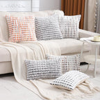 LUOYEHK Boho Throw Pillow Covers 12x20 Inch Set of 2 Chenille Tufted Pillowcase Farmhouse Neutral Cushion Covers for Couch Sofa Bed Living Room, Black White