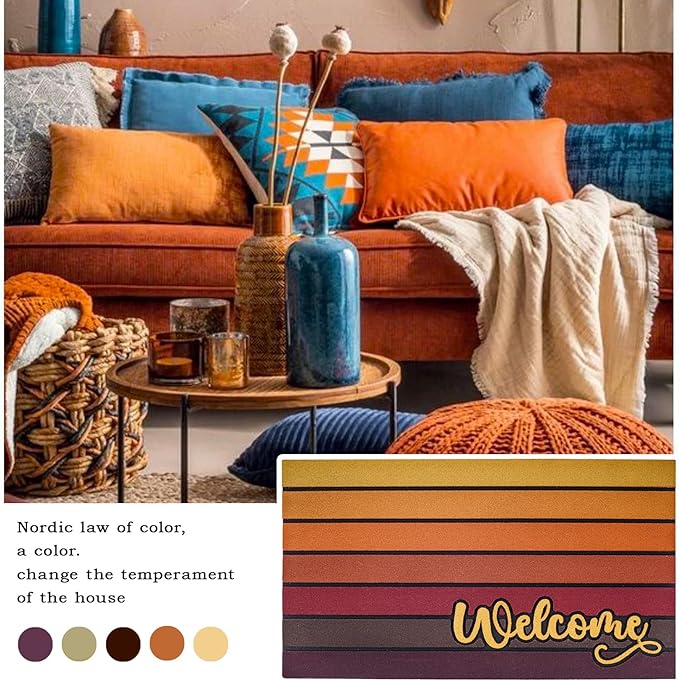 Bulijojo Sunset Orange Entrance Door Mat Large 17 x 30 Inch Entry Way Doormat Front Door Rug Outdoor Heavy Duty Welcome Mat, Non Slip Rubber Back Low Profile