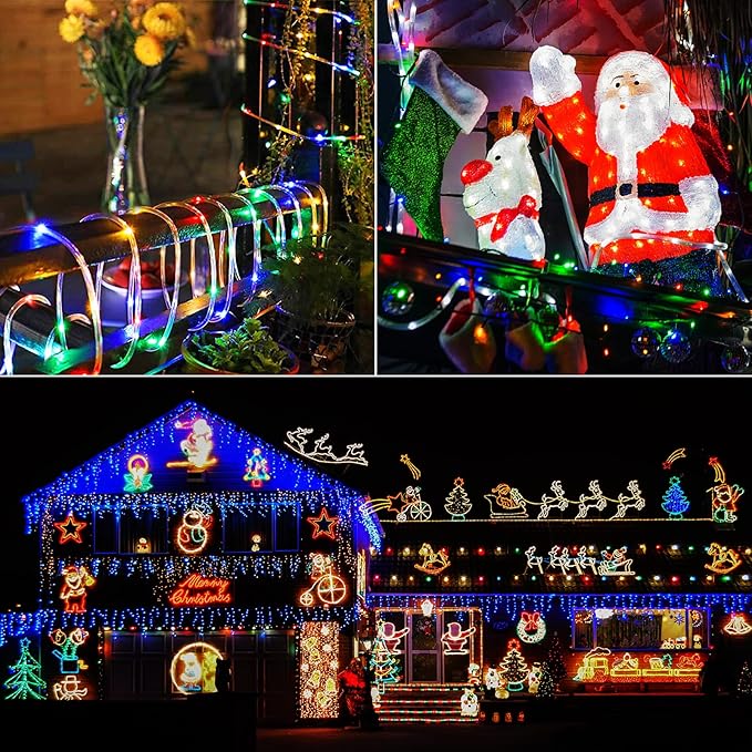 Solar Rope String Lights Outdoor 72Ft 200 Led Waterproof Solar Powered Fairy Lights with 8 Lighting Modes, Copper Wire PVC Tube Lights for Garden Wedding Christmas Party DIY Decor(Multicolor)