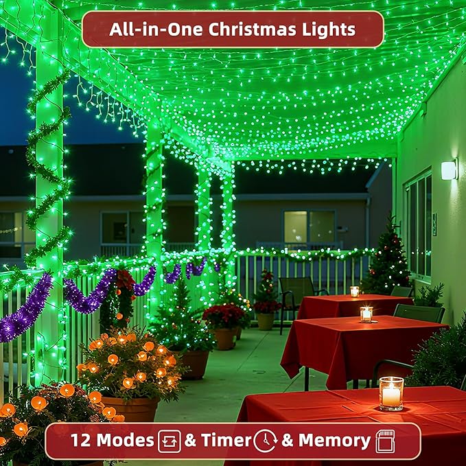 240FT Christmas Lights Outdoor, 750 LED Christmas Tree Decoration Lights with 12 Modes & Timer Memory, Dimmable Plug in Waterproof LED Xmas Light for Yard Trees Wedding Party Holiday Green