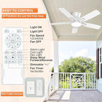 YUHAO 42 Inch Flush Mount White Ceiling Fan with Light and Remote Control.Noiseless,Dimmable,3CCT,6 Speeds Reversible, Low Profile DC Ceiling Fans for Indoor Use