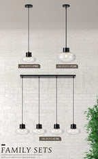 Large Glass Pendant Lights Kitchen Island, 12 Inch 1-Light Black Pendant Light with Clear Globe Glass and Rods, Modern Hanging Lighting for Kitchen Dining Room Entryway, OS-JJ1513-1PLBK