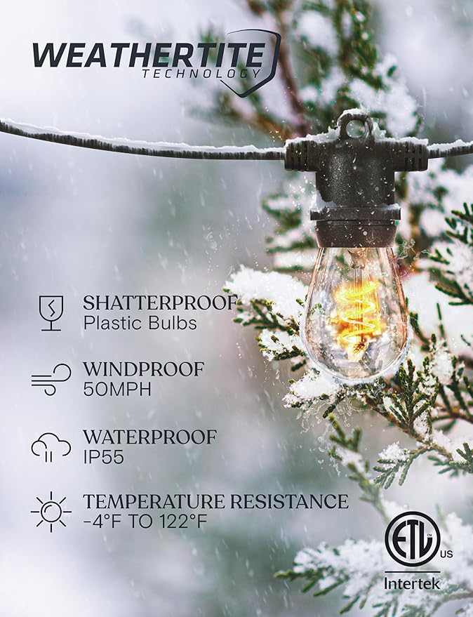 Brightech Ambience Pro Super Bright Solar Outdoor String Lights: Security, Visibility & Ambience - Heavy Duty Waterproof Patio Lights - Edison Spiral Shatterproof Bulbs - 4W Soft White Remote Control