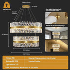 Modern Crystal Chandeliers, Double Tier 40"+32" Large High Ceiling Chandelier. Elegant Crystal Chandelier Hangs from The Ceiling of The Living Room, Stairwell, and Foyer.