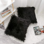 WLNUI Set of 2 Black Halloween Decorative Pillow Covers New Luxury Series Merino Style Faux Fur Fluffy Throw Pillow Covers Square Fuzzy Cushion Case for Sofa Bedroom Living Room Home Decor 18x18 Inch
