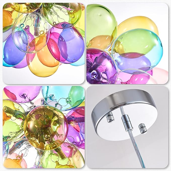 Longree Mini Bubble Ball Chandelier, Dia 20 inch Blown Multicolor Glass Pendant Light Fixture for Bedroom Study Bathroom Dining Room