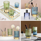 DASITON Makeup Brush holder Organizer,Crystal Cosmetic Makeup Brush Glass Brushes Storage Holder, Vintage Make Up Brush Cup Pen Pencil Holder striped vase(Coffee S)