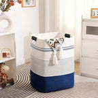 Laundry Hamper, 95L Tall Laundry Basket with Leather Handles, Rectangle Large Clothes Hamper for Organizing, Cotton Woven Laundry Baskets Storage Hampers for Bedroom, Nursery, Living Room