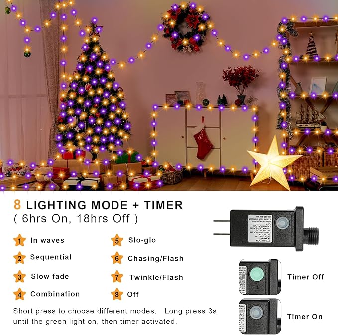Extra Long 132ft Christmas Decorative Mini Lights, 400 LED Black Wire Fairy Starry String Lights Plug in, Timer & Memory & 8 Modes, for Indoor Outdoor Xmas Tree Wedding Party Decoration,Orange