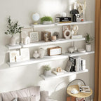 Floating Shelves for Wall with Invisible Brackets, Wall Mounted Engineered Wood Shelves with Wood Grain for Living Room, Bedroom, Bathroom, Kitchen Decor and Storage, Oak, 24"L Set of 2, White