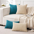 MIULEE Pack of 2 Teal Corduroy Pillow Covers Soft Soild Striped Throw Pillow Covers Set Decorative Square Cushion Cases Pillowcases for Sofa Bedroom Couch 20 x 20 Inch