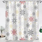 Winter Snowflakes Shower Curtain for Christmas Bathroom Decorations, Cute Xmas Snowflake Red Grey White Golden Shower Curtain Set, Fabric Silver Glitter Sparkle Merry Xmas Holiday Shower Curtain 72X72
