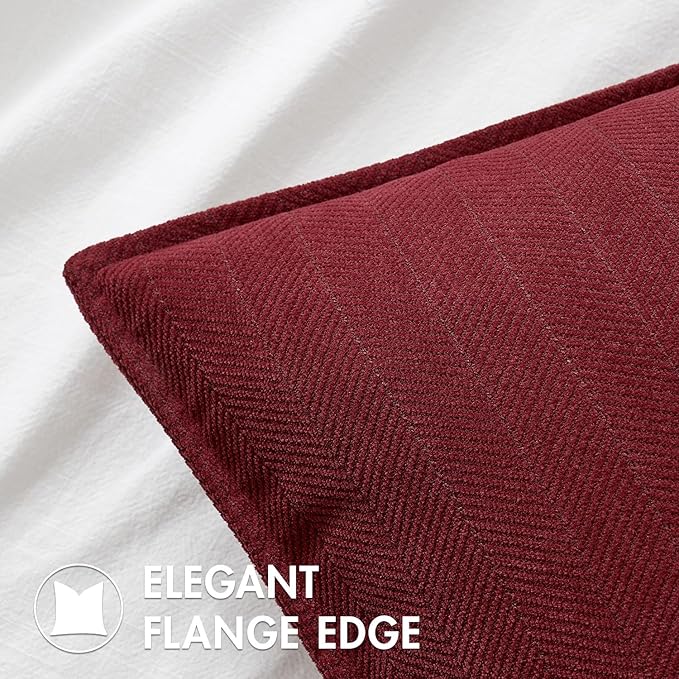 MIULEE Pack of 2 Christmas Burgundy Decorative Lumbar Pillow Covers 12x20 Inch Soft Chenille Luxurious Couch Throw Pillows Farmhouse Cushion Covers with Elegant Design for Sofa Bedroom Home Decor