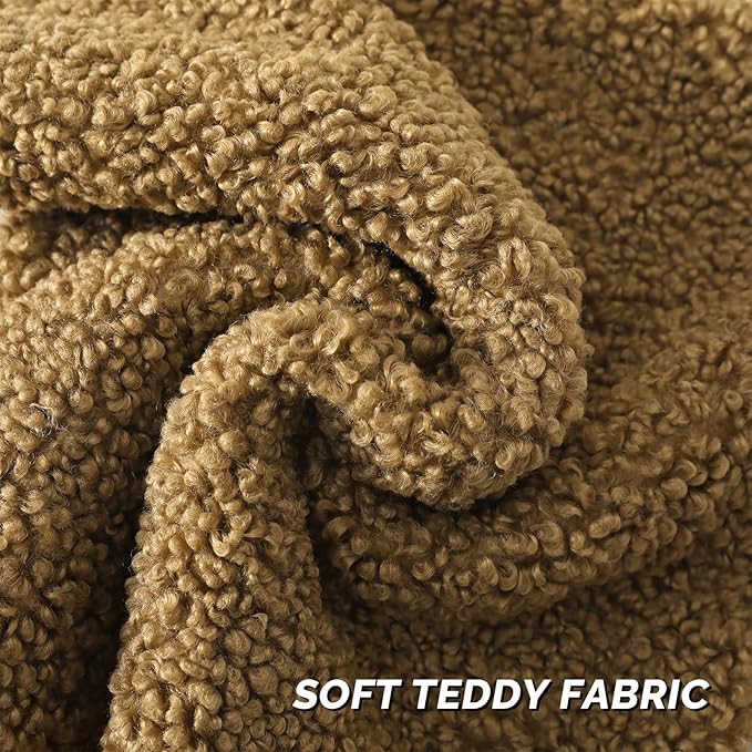 FUTEI Khaki Throw Pillow Covers 18x18 Inch Set of 2,Furry Faux Fur Teddy Boucle Textured Cushion Covers,Soft Fluffy Decorative Pillow Case,Home Decor for Couch Bed Living Room Office Car