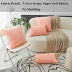 Home Brilliant Pink Euro Shams 26x26 Pillow Covers Set of 2 Striped Velvet Supersoft Pillow Covers for Girl Dorm Sofa, 26 x 26 inch, Coral