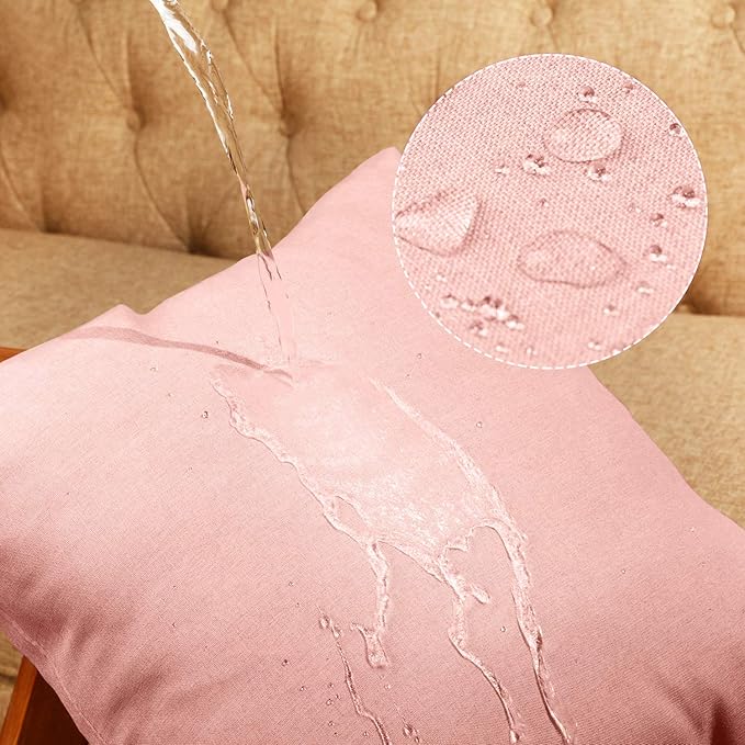 Boao 4 Pack Christmas Decorative Outdoor Waterproof Throw Pillow Covers Square Patio Balcony Garden Waterproof Cushion Case PU Coating Pillow Shell for Couch Bed Patio Sofa, 18 x 18 Inch(Pink)